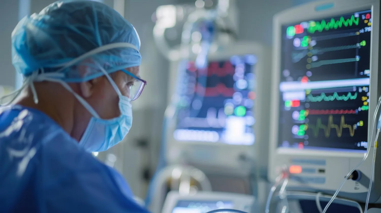 Medico analisando os batimentos de um paciente na UTI